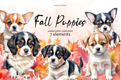 Watercolor Autumn Puppy | PNG Cliparts| Fall Dogs Bundle