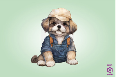 Farmer Shih Tzu Dog Clipart