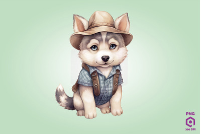 Farmer Siberian Husky Dog Clipart