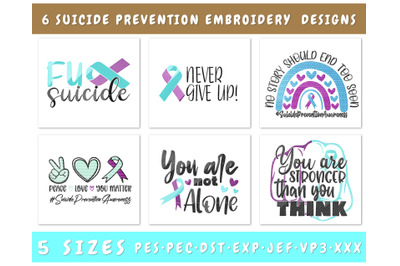 Suicide Prevention Embroidery Designs Bundle - 6 Designs