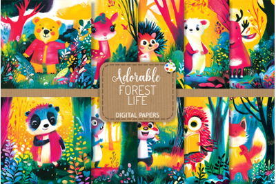 Adorable Forest Life Digital Paper Illustrations