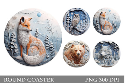 Winter Animals Coaster Design. Winter Round Coaster