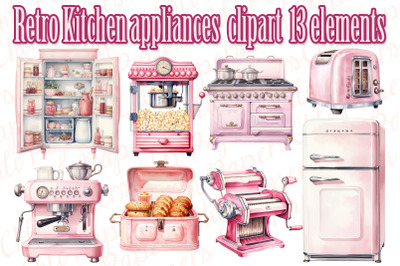 Retro Kitchen Appliance Clipart,Retro Pink Clipart,Household Objects