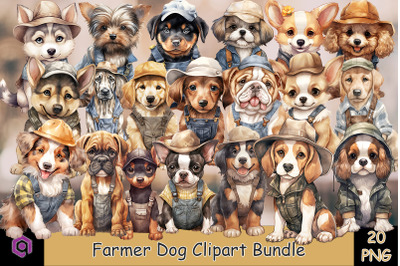 Farmer Dog Watercolor Clipart Bundle
