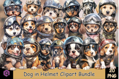 Dog in Helmet Watercolor Clipart Bundle