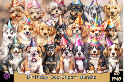 Birthday Dog Watercolor Clipart Bundle