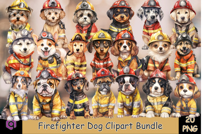Firefighter Dog Watercolor Clipart Bundle