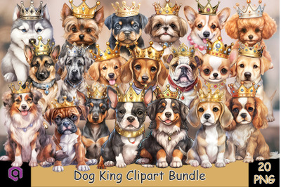 Dog Wearing Crown Watercolor Clipart Bundle