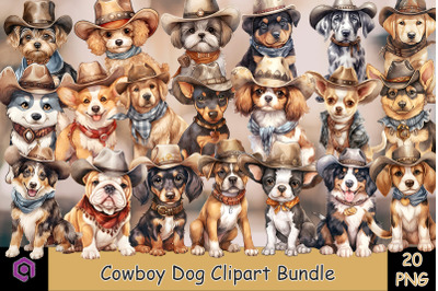 Cowboy Dog Watercolor Clipart Bundle