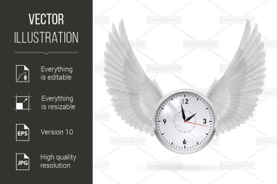 White clock with white wings.