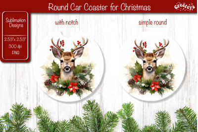 Car Coaster Christmas Sublimation Round coaster Sublimation design Chr