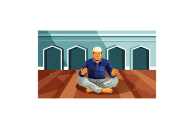 Muslim Worshipping in the Mosque Illustration