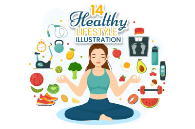 14 Healthy Lifestyle Vector Illustration