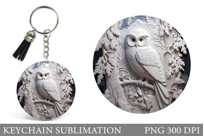 White Owl Keychain Design. Winter Round Keychain Sublimation