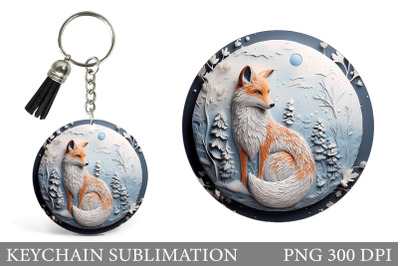 Christmas Fox Round Keychain. Winter Fox Keychain Design