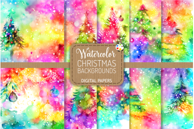Watercolor Christmas Tree Background Papers