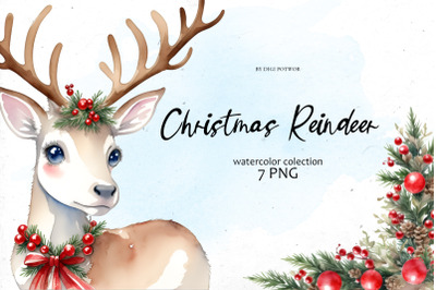 Watercolor Christmas Reindeerl| PNG Clipart bundle