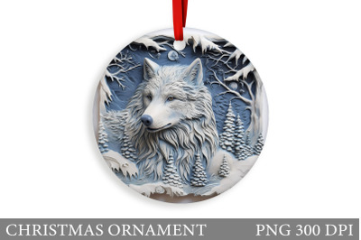 Winter Wolf Round Ornament. Wolf Christmas Ornament Design