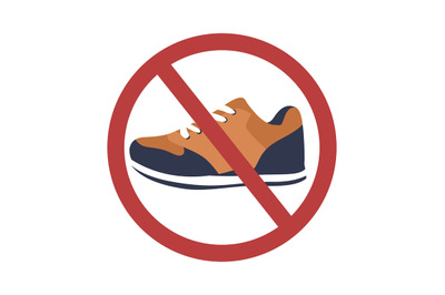 No outdoor shoes allowed. Sneakers in a red prohibition circle. Ban on