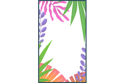 Flat minimal landscape. Tropical leaves and plants. Colorful botanical