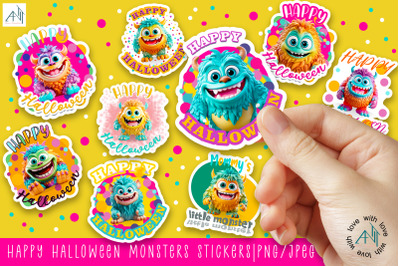 Happy Halloween Monsters Stickers|Png/Jpeg Print and cut