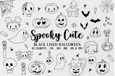 Spooky Cute Halloween Black Lined Clipart svg | Spooky svg clipart | H