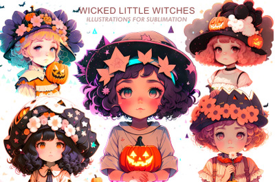 Wicked Little Witches Illustrations for Sublimation.