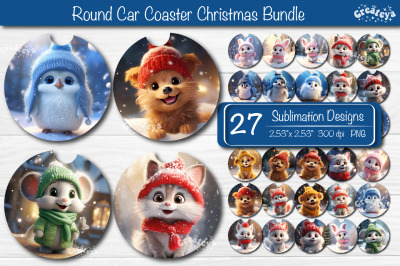 Coaster Christmas Sublimation Bundle Round coaster Sublimation design