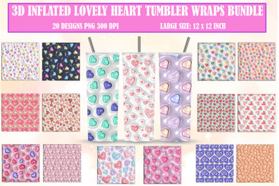 3D Inflated Bubble Lovely Heart Tumbler Wraps Bundle