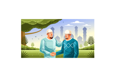 Two Muslims in a Heartfelt Chat Vector Muslim Illustration