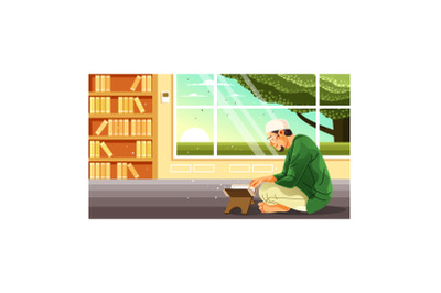 Young Muslim Reciting Quran in the Morning Illustration