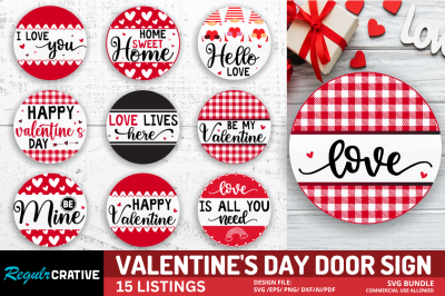Valentine&#039;s Day Door Round Sign SVG Bundle