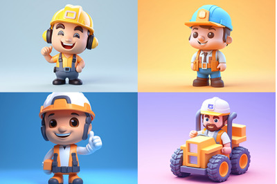 tiny cute isometric contractor emoji soft pastel colors