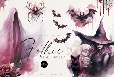 Watercolor witchy clipart,  Gothic halloween digital,  Witchcraft aest