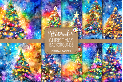 Watercolor Christmas Tree Background Papers Set 2