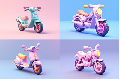 tiny cute isometric motorcycle emoji soft pastel colors