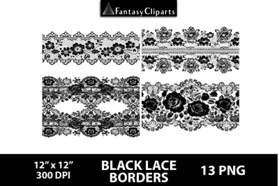 Black Lace Borders Overlay Clipart | Halloween Gothic Lace Dividers