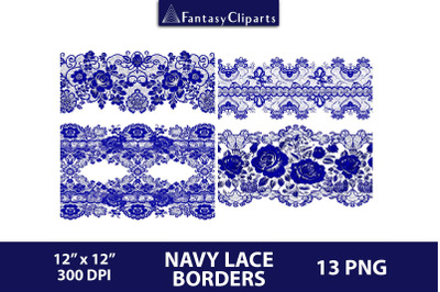 Navy Lace Borders Overlay Clipart | Halloween Gothic Lace