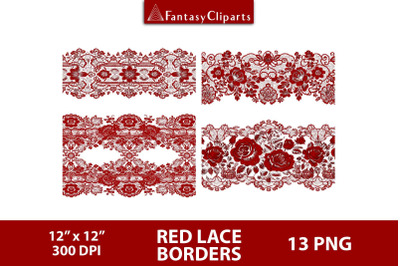 Red Lace Borders Overlay Clipart | Halloween Gothic Lace