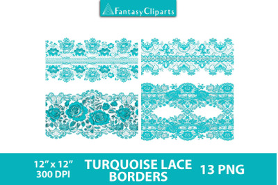 Teal Lace Borders Overlay Clipart | Turquoise Gothic Lace