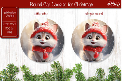 Christmas Car Coaster Sublimation Round coaster Sublimation design Chr