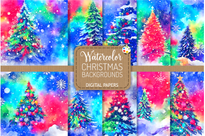 Watercolor Christmas Tree Background Papers Set 3