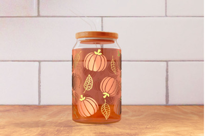 Pumpkin Glass Can Wrap 16oz SVG PNG, Cute Halloween Pumpkin. Fall.