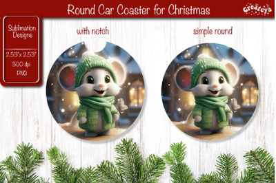 Christmas Car Coaster Sublimation Round coaster Sublimation design Christmas Animal, Baby Animals PNG