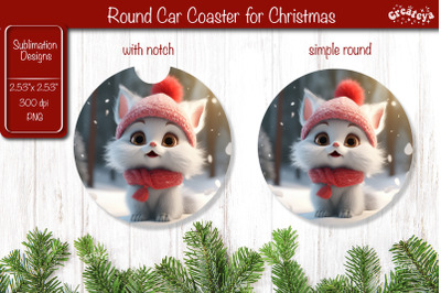 Christmas Car Coaster Sublimation Round coaster Sublimation Cat