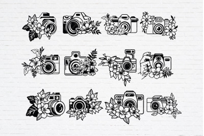 Hand-drawn floral camera clipart