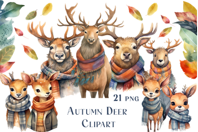 Watercolor Cute Autumn Deer Clipart Sublimation