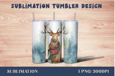 Watercolor Cute deer Tumbler Wrap 20 oz