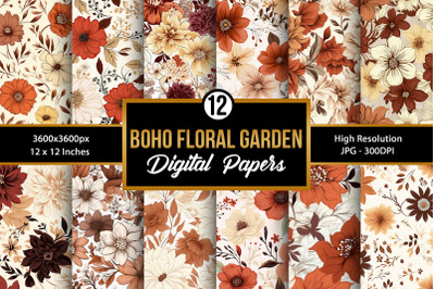 Beige &amp; Brown Boho Flower Garden Digital Papers