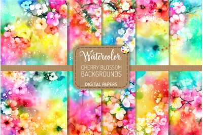 Cherry Blossom Tree Watercolor Background Papers